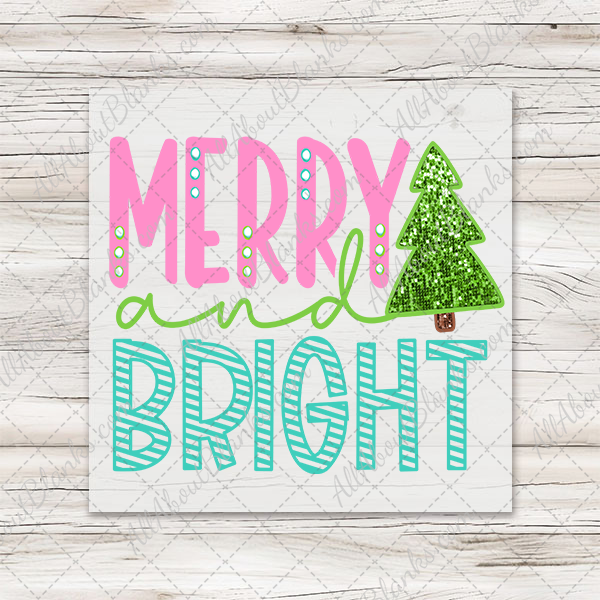 Merry & Bright Pastel Marquee Transfer - T-SHIRT SIZE