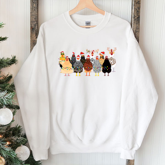 Merry Christmas Chickens Transfer - T-SHIRT SIZE