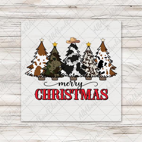 Merry Christmas Cowhide Trees Trio Transfer - T-SHIRT SIZE