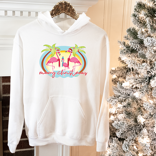 Merry Christmas Flamingos Transfer - T-SHIRT SIZE