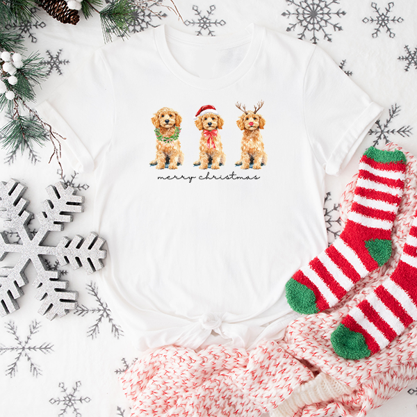 Merry Christmas Golden Doodles Transfer - T-SHIRT SIZE