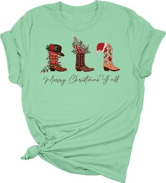 Merry Christmas Ya'll Boots Transfer - T-SHIRT SIZE
