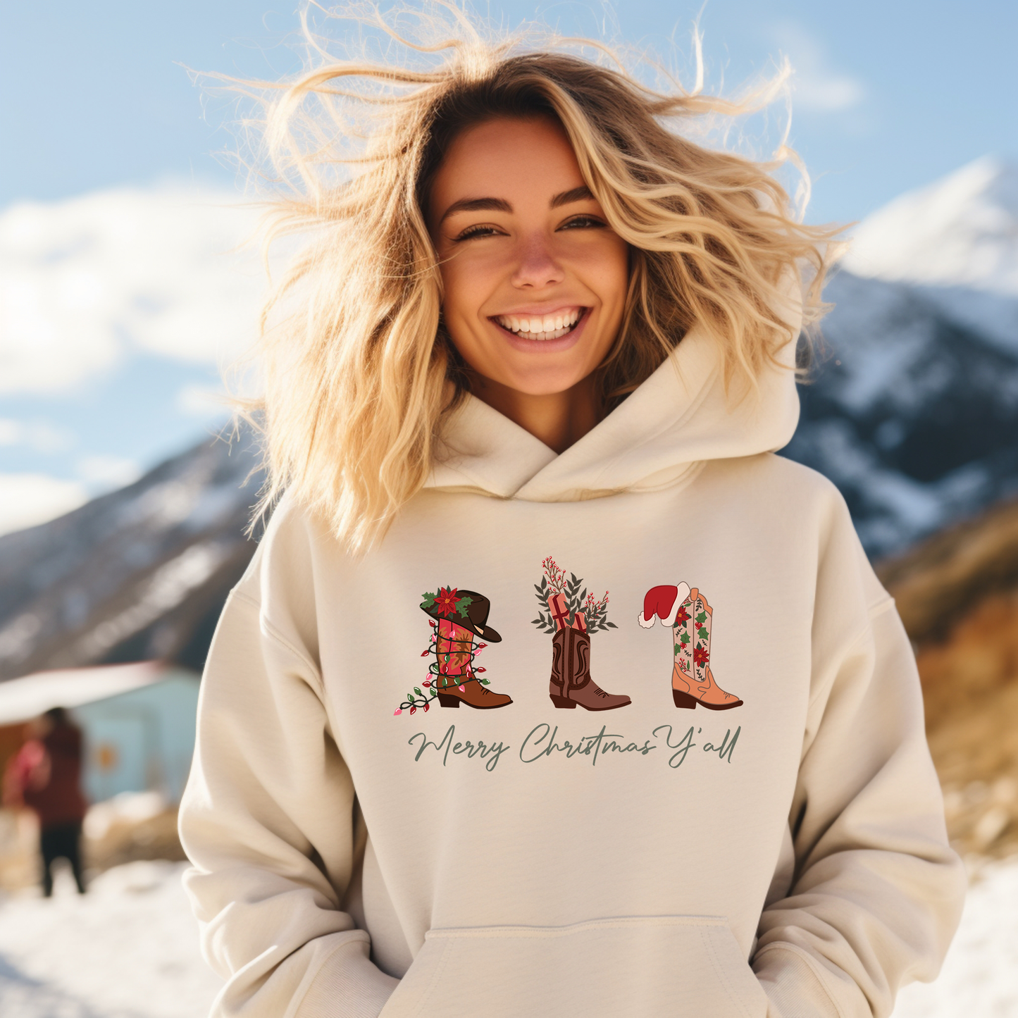 Merry Christmas Ya'll Boots Transfer - T-SHIRT SIZE