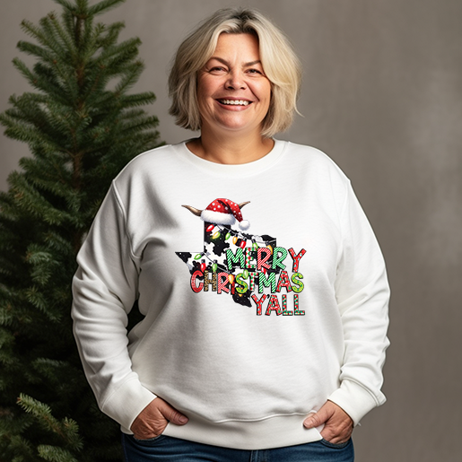 Merry Christmas Ya'll Texas Transfer - T-SHIRT SIZE