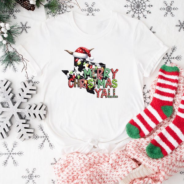 Merry Christmas Ya'll Texas Transfer - T-SHIRT SIZE