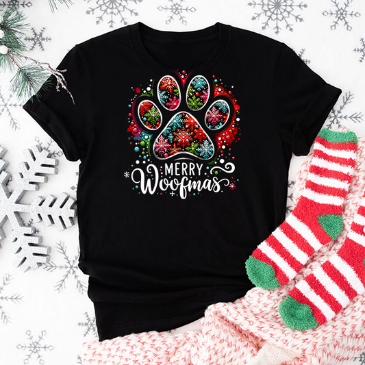 Merry Woofmas Christmas Paw Transfer - T-SHIRT SIZE