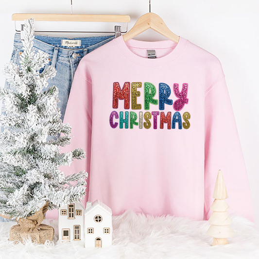 Merry Christmas Faux Sequins Transfer - T-SHIRT SIZE