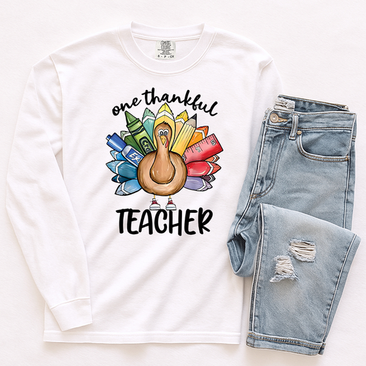 One Thankful Teacher Turkey Transfer - T-SHIRT SIZE