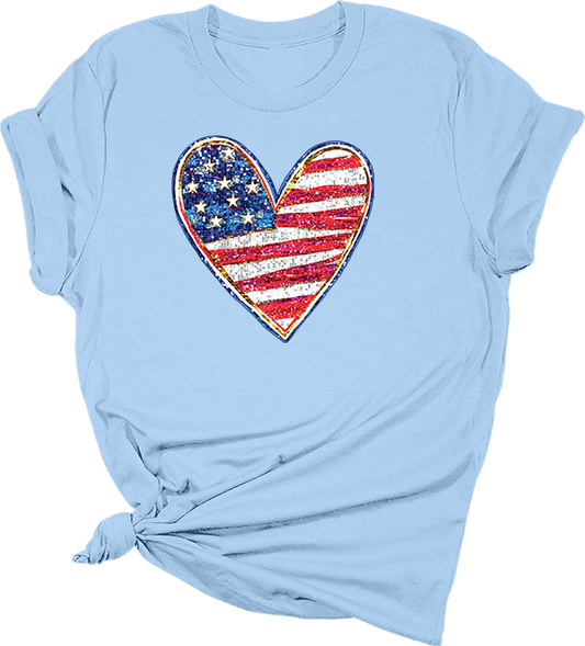 Patriotic Faux Sequin Heart Transfer - T-SHIRT SIZE