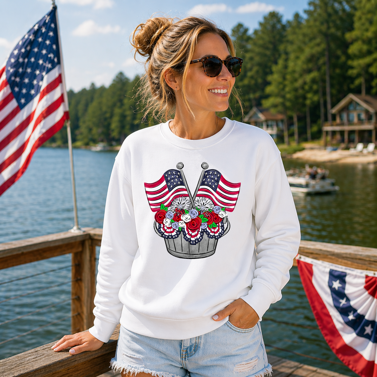 Patriotic Flags & Flowers Transfer