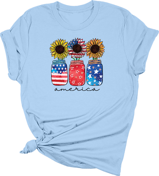 Patriotic Sunflower Mason Jars Transfer - T-SHIRT SIZE