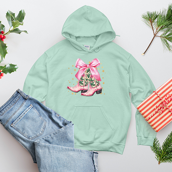 Pink Holiday Cowgirl Boots Transfer - T-SHIRT SIZE