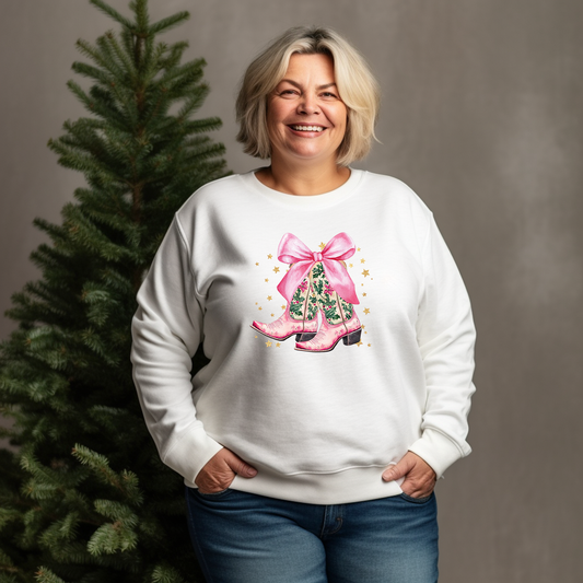 Pink Holiday Cowgirl Boots Transfer - T-SHIRT SIZE