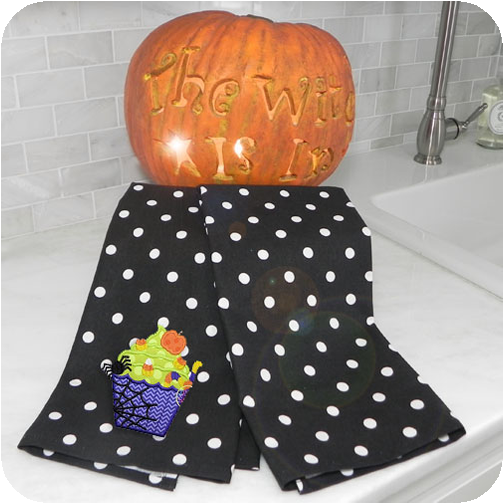 Black Polka Dot Cotton Kitchen Towel - Halloween
