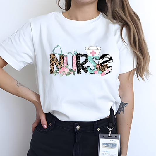Preppy Cheetah Nurse Transfer - T-SHIRT SIZE