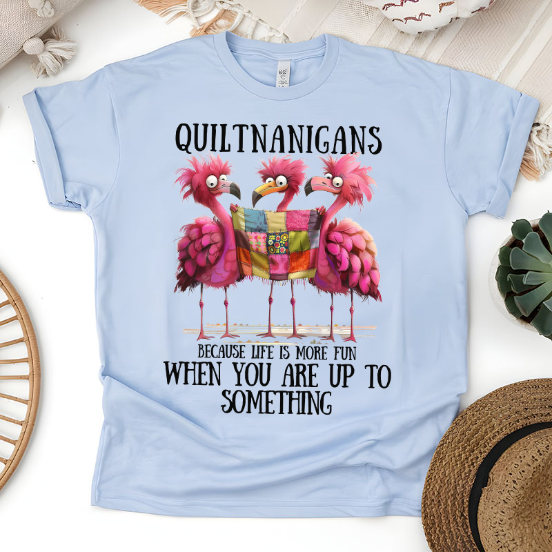 Quiltnanigans Flamingos Transfer - T-SHIRT SIZE