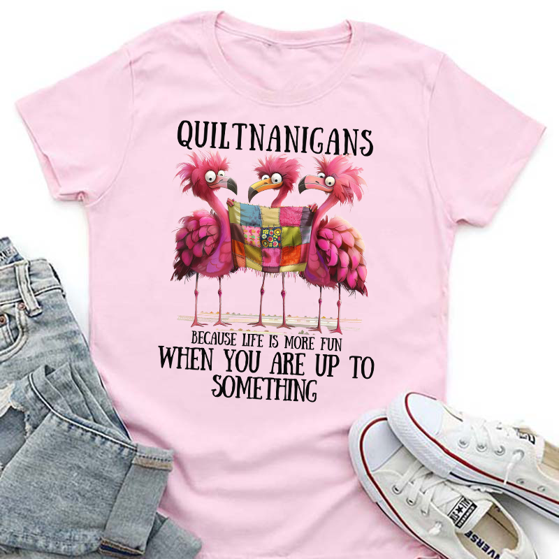 Quiltnanigans Flamingos Transfer - T-SHIRT SIZE