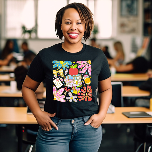 Retro Flowers Teacher Transfer - T-SHIRT SIZE