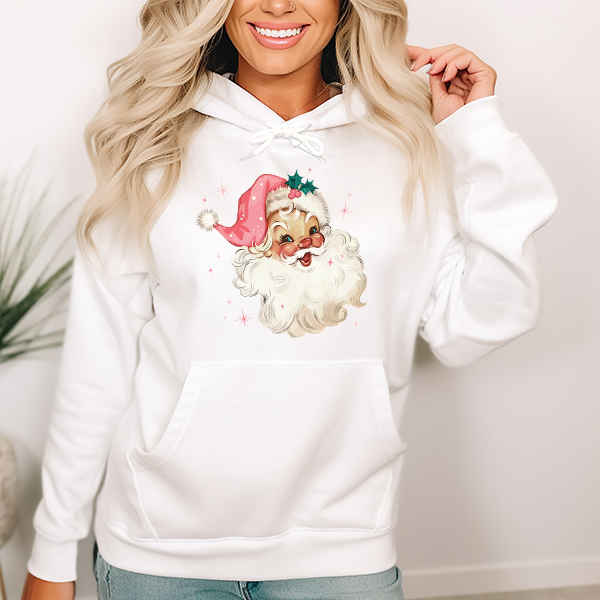 Retro Pink Santa Face Transfer - T-SHIRT SIZE