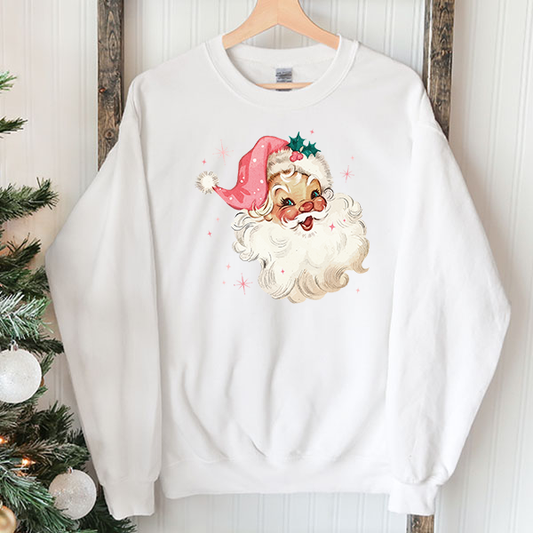 Retro Pink Santa Face Transfer - T-SHIRT SIZE