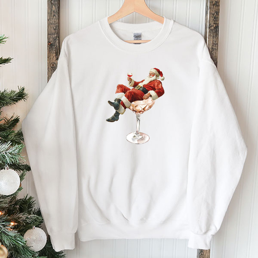 Santa Claus In Champagne Glass Transfer - T-SHIRT SIZE
