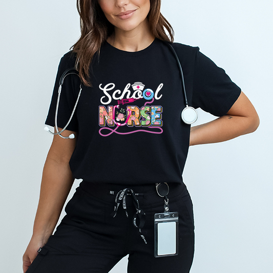 School Nurse Floral Transfer - T-SHIRT SIZE