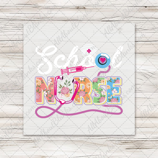 School Nurse Floral Transfer - T-SHIRT SIZE