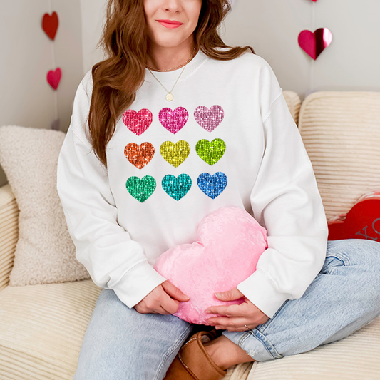 Sequin Rainbow Hearts DTF Transfer - T-SHIRT SIZE