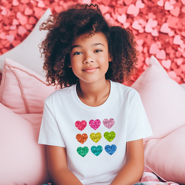 Sequin Rainbow Hearts DTF Transfer