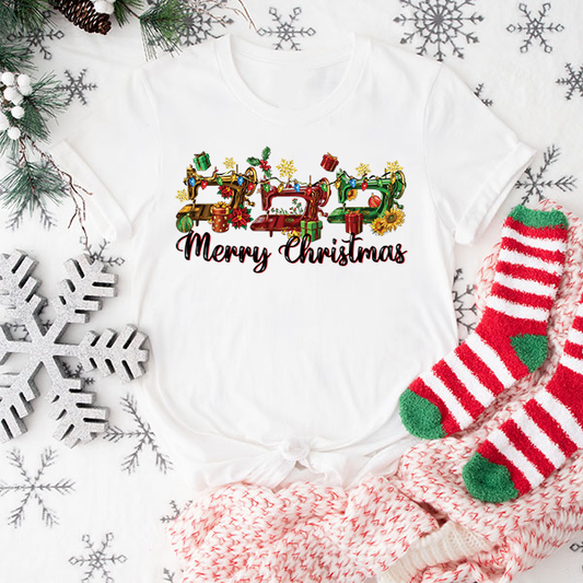 Sewing Machine Trio Merry Christmas Transfer - T-SHIRT SIZE