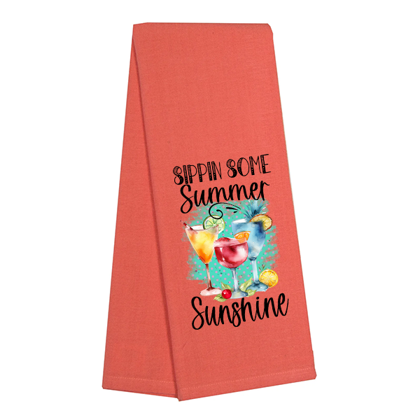 Solid Flat Weave Kitchen Towel - Coral