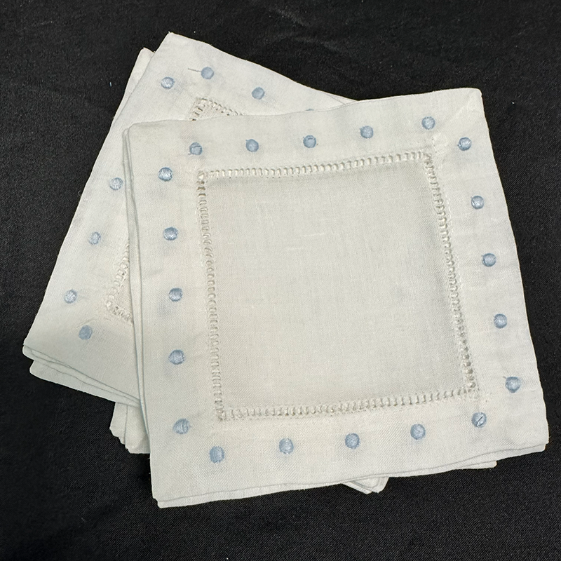 Cocktail Napkins Blue Swiss Dots - Dozen Pack