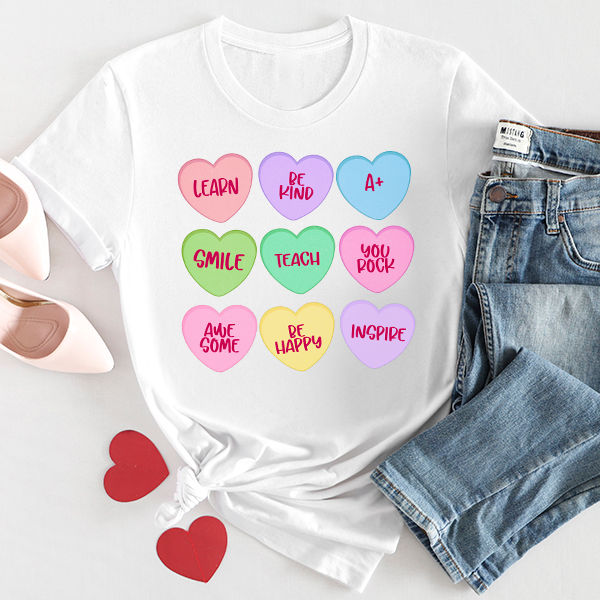 Teacher Candy Hearts Transfer - T-SHIRT SIZES