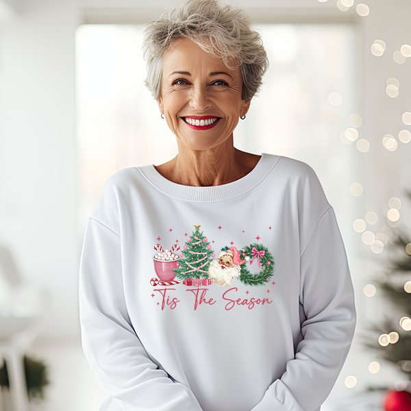 Tis The Season Pink Vintage Christmas Transfer