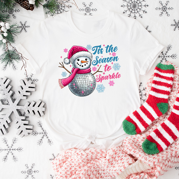 Tis The Season To Sparkle Snowman Transfer - T-SHIRT SIZE