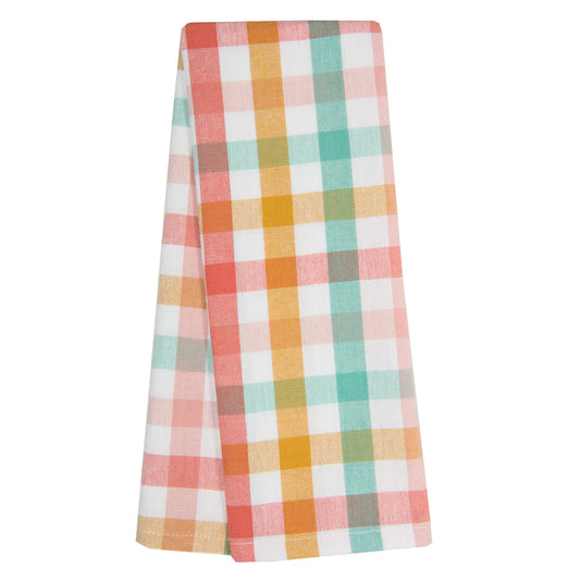 Tri-Color Plaid Kitchen Towel - Coral/Pumpkin/Teal