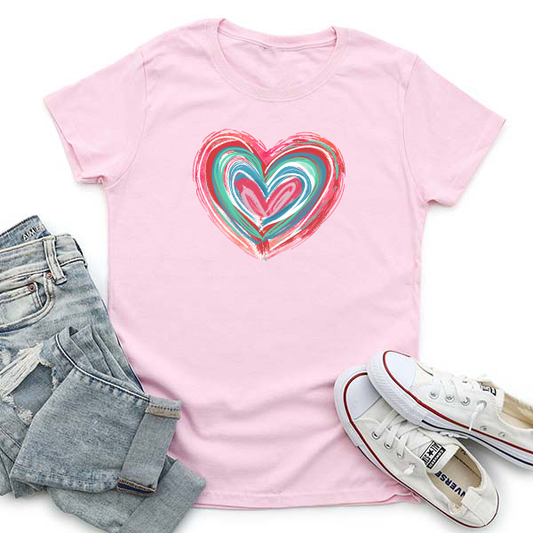 Valentines Day Multi Color Brushstroke Heart DTF Transfer - T-SHIRT SIZE