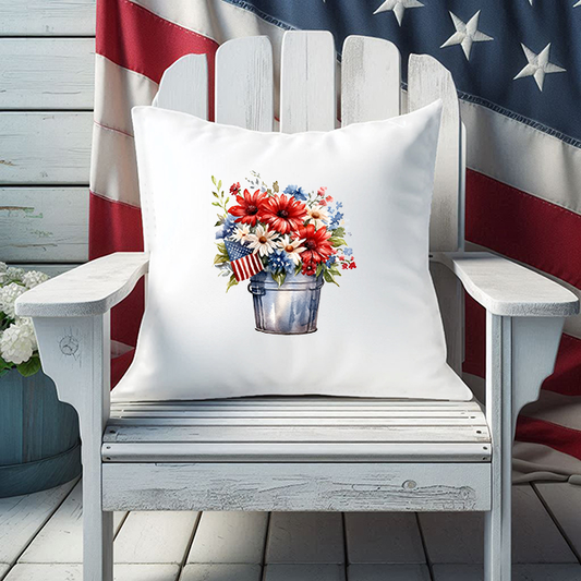 Watercolor Patriotic Flowers Metal Bucket Transfer