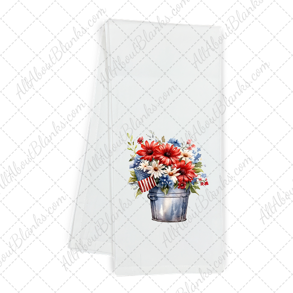 Watercolor Patriotic Flowers Metal Bucket Transfer