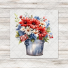 Watercolor Patriotic Flowers Metal Bucket Transfer
