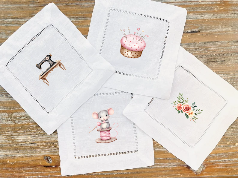 Watercolor Sewing - COCKTAIL NAPKIN SIZE