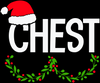 CHEST transfer design with white lettering, Santa hat and festive greenery