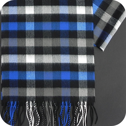 fe deltager Thorny 100% Cashmere Scarf - Buffalo Check, Black and Royal