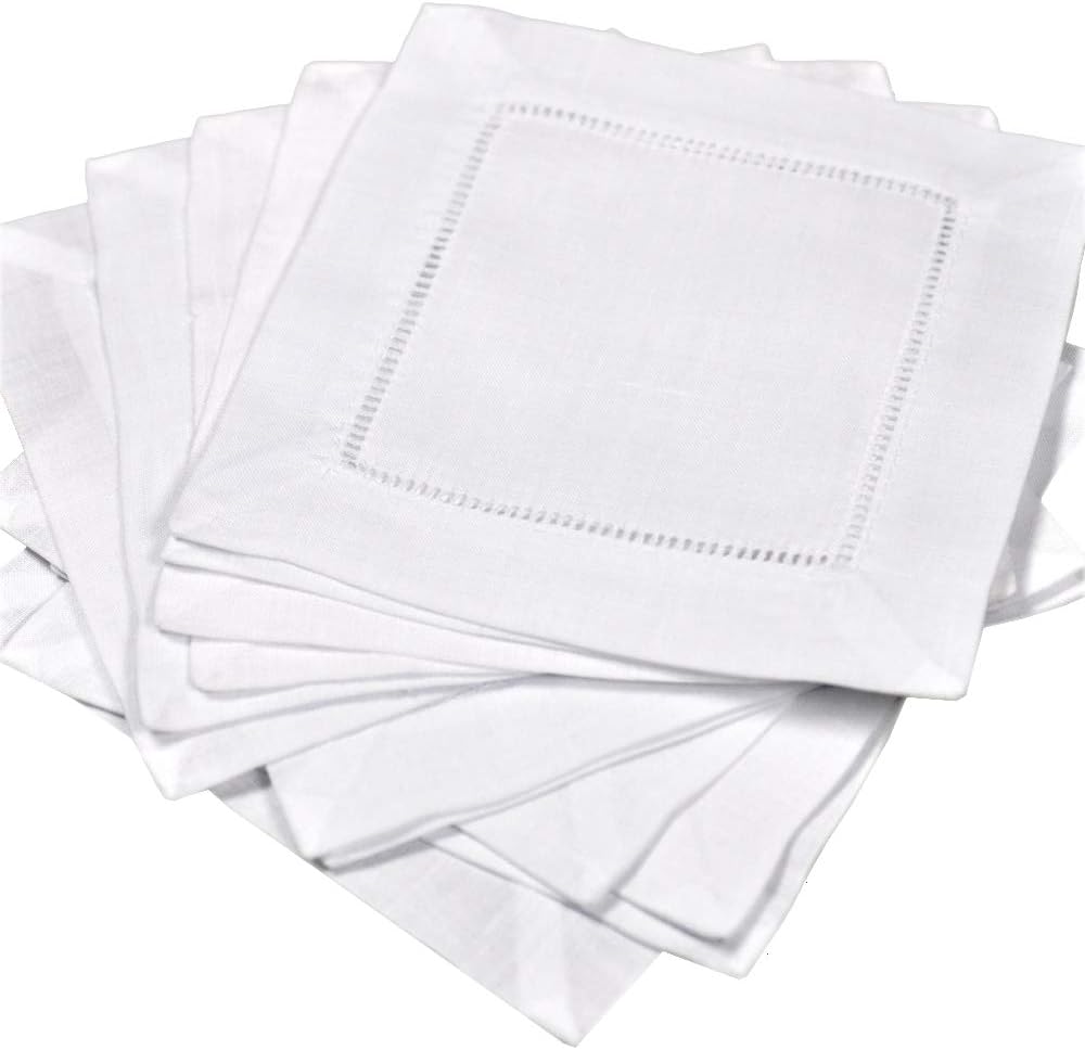 6x6 Hemstitched Cocktail Napkins, One Dozen