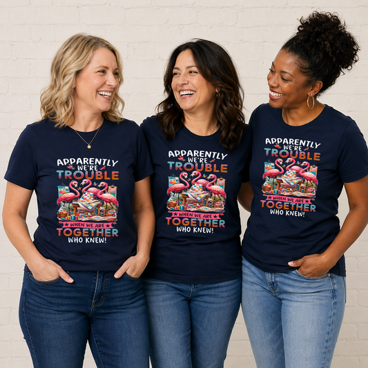 Apparently We're Trouble Quilting Flamingos Transfer - T-SHIRT SIZE