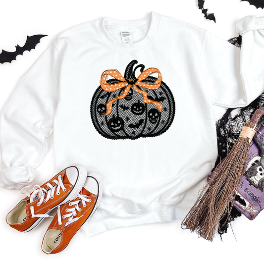 Black Lace Pumpkin Transfer - T-SHIRT SIZE