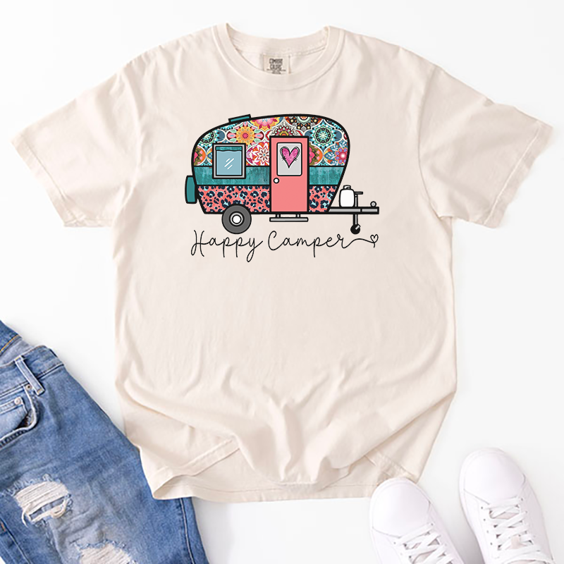 Boho Happy Camper Transfer - T-SHIRT SIZE