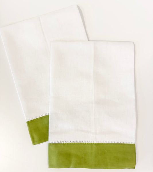 Olive Green Border Linen Guest Towel