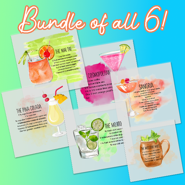 Kitchen Towel Cocktail Recipe Transfer - Bundle of all 6 designs