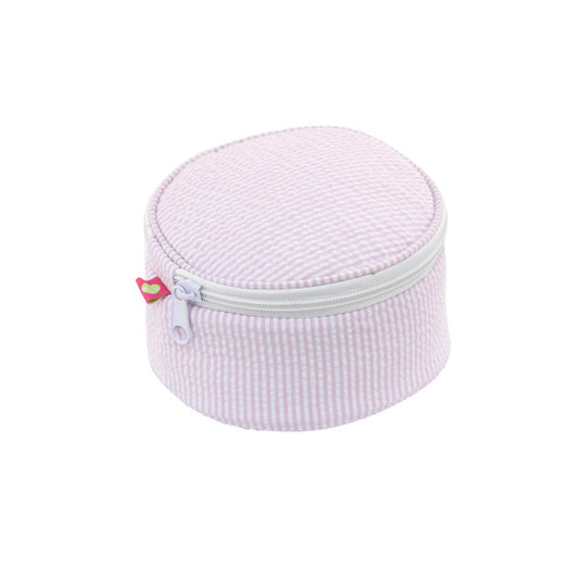 Button Bag Jewelry Round - Pink Seersucker